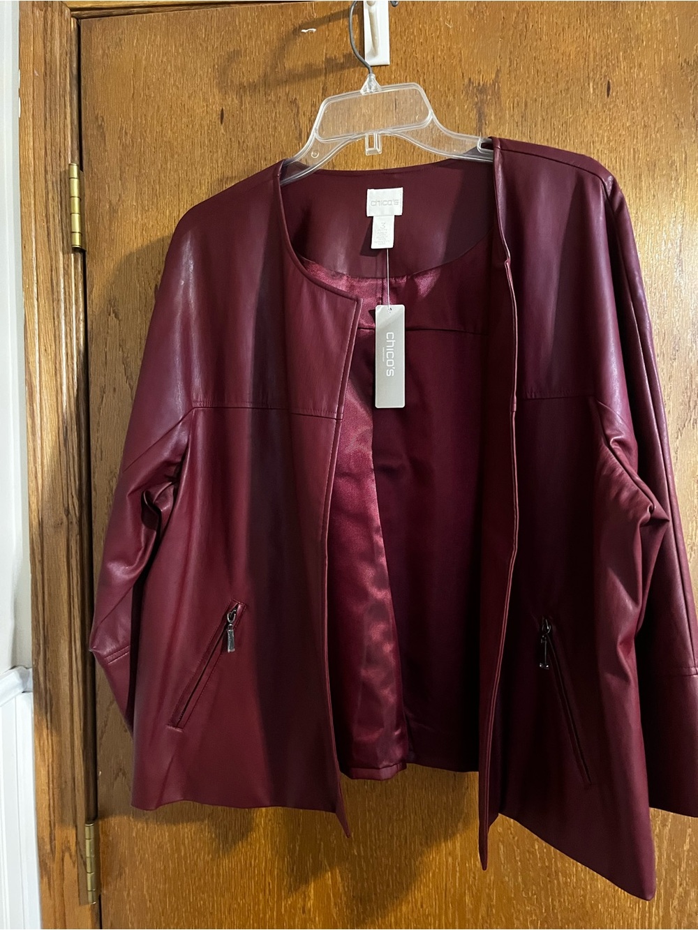 Chico's Women's Wine Faux-Leather Open Front Jacket